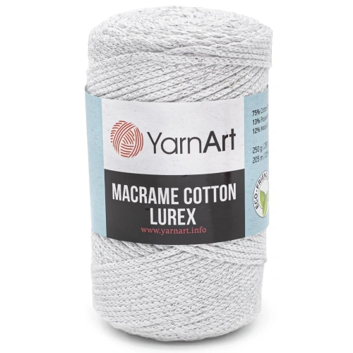 Пряжа YarnArt 'Macrame cotton Lurex' 250гр 205м (75% хлопок, 13% полиэстер, 12% металлик) (720 белое серебро)