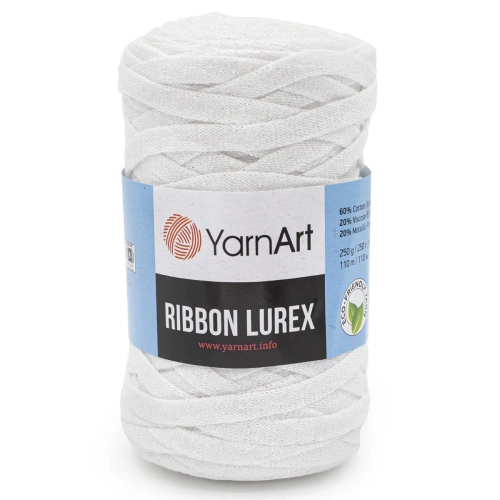 Пряжа YarnArt 'Ribbon Lurex' 250гр 110м (60% хлопок, 20% вискоза, полиэстер, 20% металлик) (721 белый)