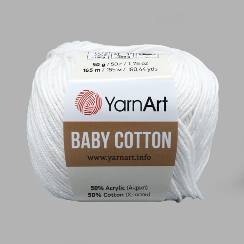 Пряжа YarnArt 'Baby Cotton' 50гр 165м (50% хлопок, 50% акрил) (400 белый)