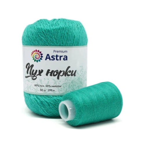 Пряжа Astra Premium 'Пух норки' (Mink yarn) 50гр 290м (+/- 5%) (80%пух, 20%нейлон) (+нить 20гр) (075 зеленая