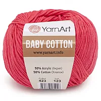 Пряжа YarnArt 'Baby Cotton' 50гр 165м (50% хлопок, 50% акрил) (423 ярко-розовый)