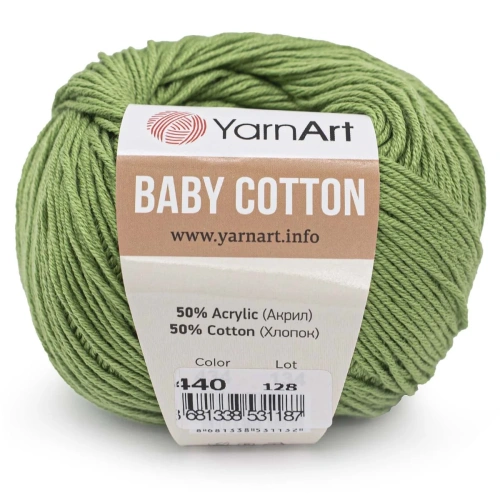 Пряжа YarnArt 'Baby Cotton' 50гр 165м (50% хлопок, 50% акрил) (440 зеленый)