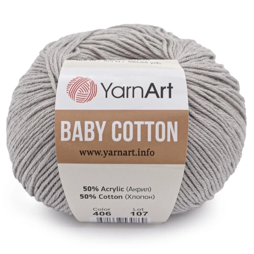 Пряжа YarnArt 'Baby Cotton' 50гр 165м (50% хлопок, 50% акрил) (406 светло-серый)